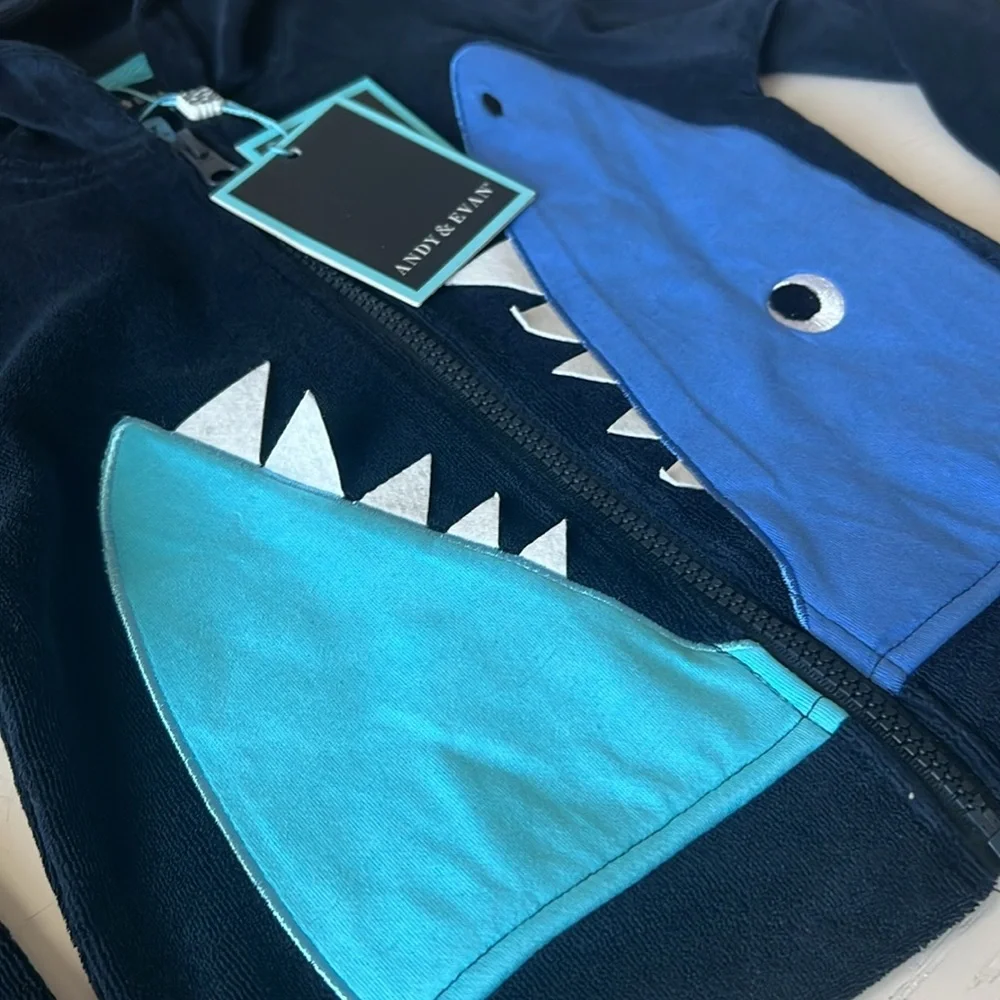 Andy & Evan Boys Matching Set Terry Sharks Hoodie Shorts 2T 5